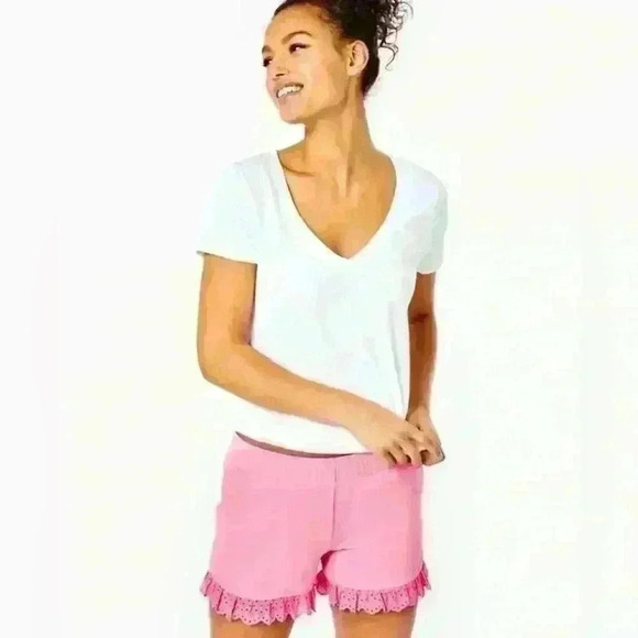 NWOT Lilly Pulitzer Large Kylar Ruffle short in Pink Shandy Item # 7V - Picture 1 of 7